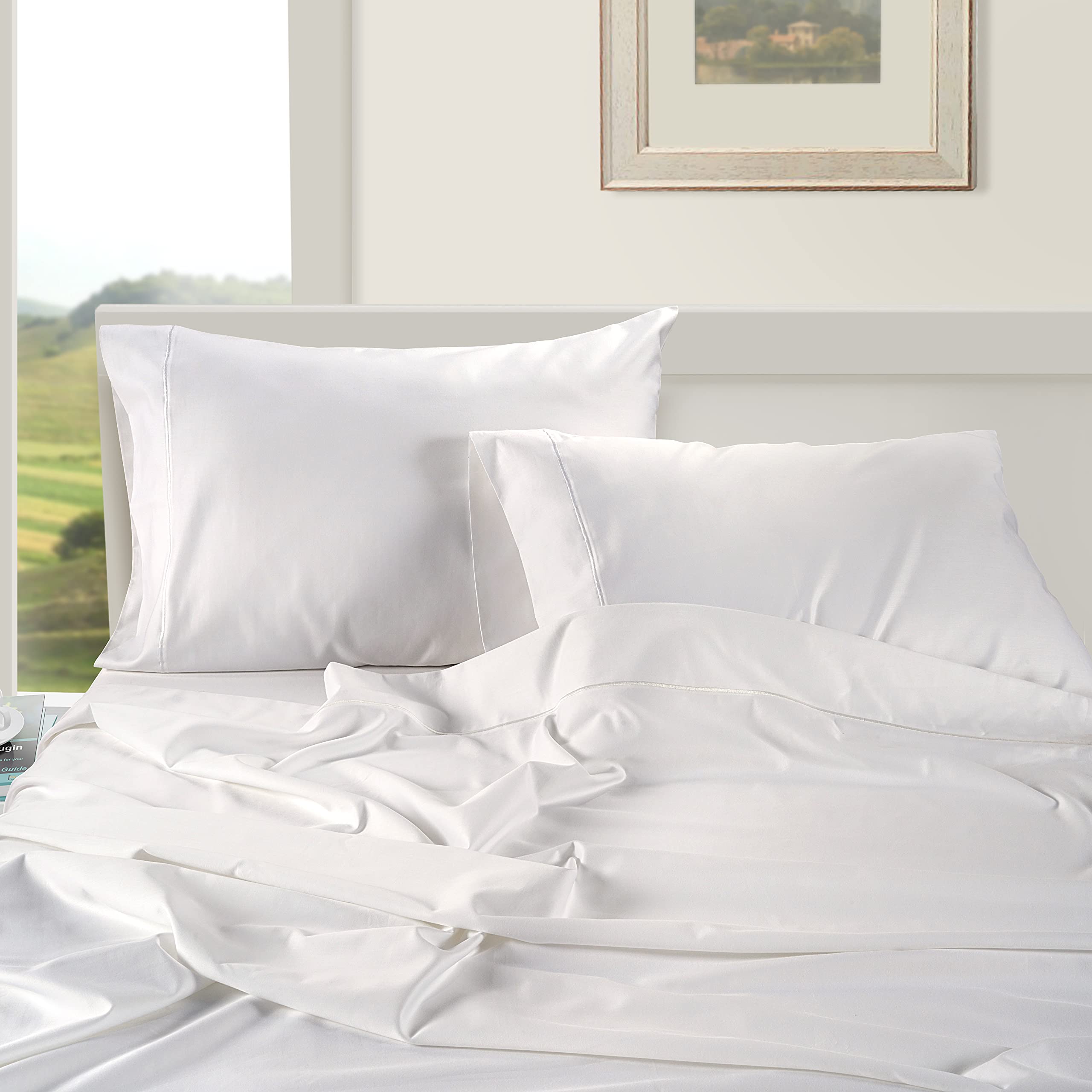 LANE LINEN 100% Egyptian Cotton Bed Sheets - 1000 Thread Count 4-Piece White Full Set Bedding Sateen Weave Luxury Hotel 16" Deep Pocket (Fits Upto 17" Mattress)