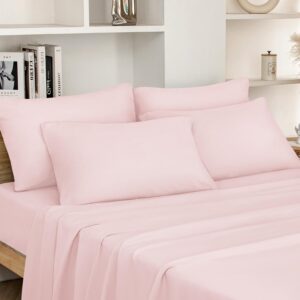 homeideas full size bed sheets - 6 piece set (pale pink) - extra soft brushed microfiber 1800 bedding sheets, deep pocket, wrinkle & fade free