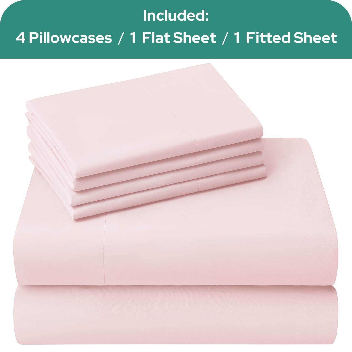 HOMEIDEAS Full Size Bed Sheets - 6 Piece Set (Pale Pink) - Extra Soft Brushed Microfiber 1800 Bedding Sheets, Deep Pocket, Wrinkle & Fade Free