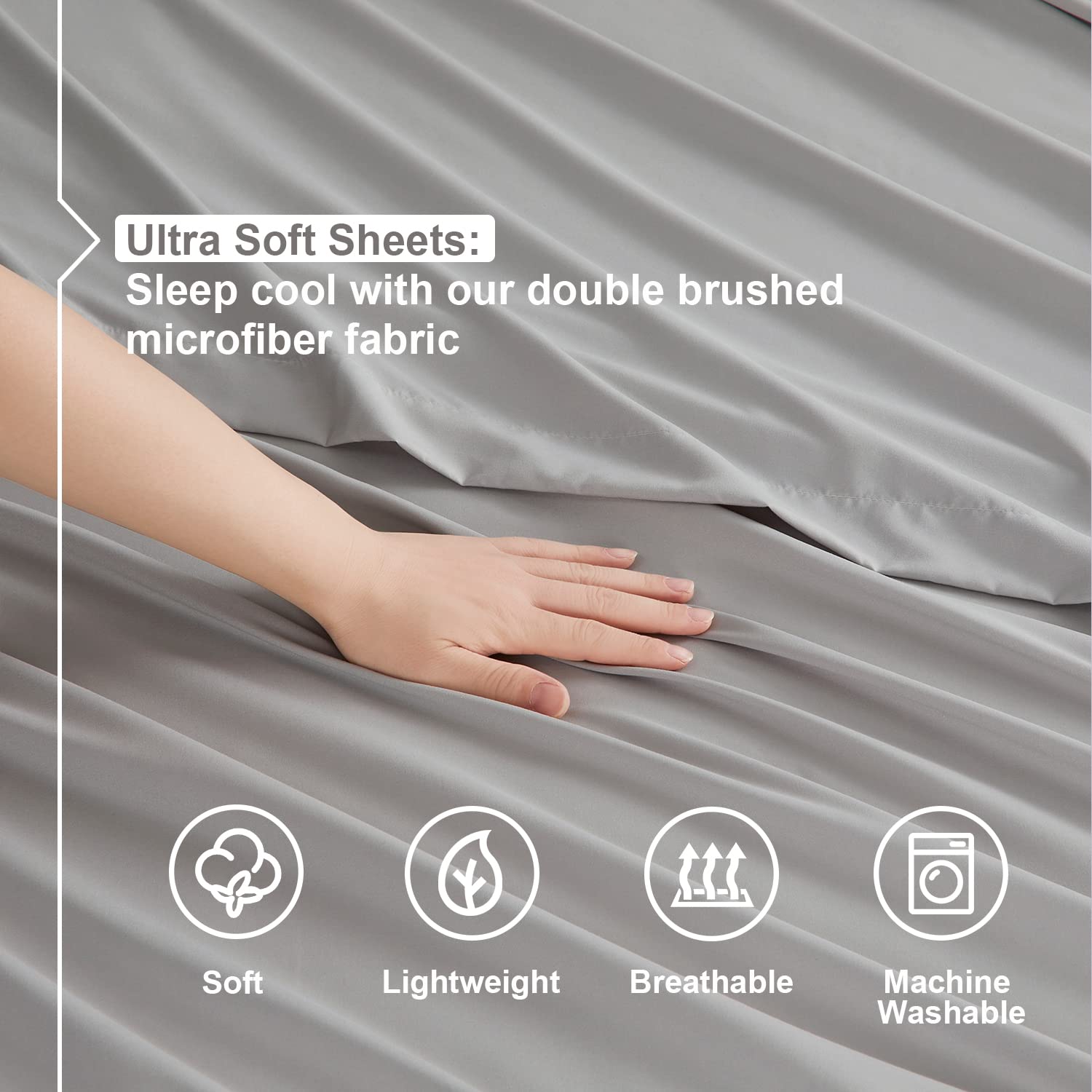 Nestl Full Size Sheet Sets - 4 Piece Full Size Sheets, Deep Pocket, Hotel Luxury, Extra Soft, Breathable and Cooling, Light Grey Bed Sheets for Full Size Mattress