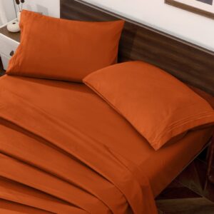 Horbaunal Burnt Orange Full Size Sheet Set - 4 Piece Hotel Luxury Bedding Sheets & Pillowcases - 16 Inch Deep Pocket Microfiber Bedding Set - 1800 Thread Count Soft & Wrinkle Bed Sheets