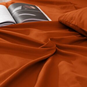 Horbaunal Burnt Orange Full Size Sheet Set - 4 Piece Hotel Luxury Bedding Sheets & Pillowcases - 16 Inch Deep Pocket Microfiber Bedding Set - 1800 Thread Count Soft & Wrinkle Bed Sheets