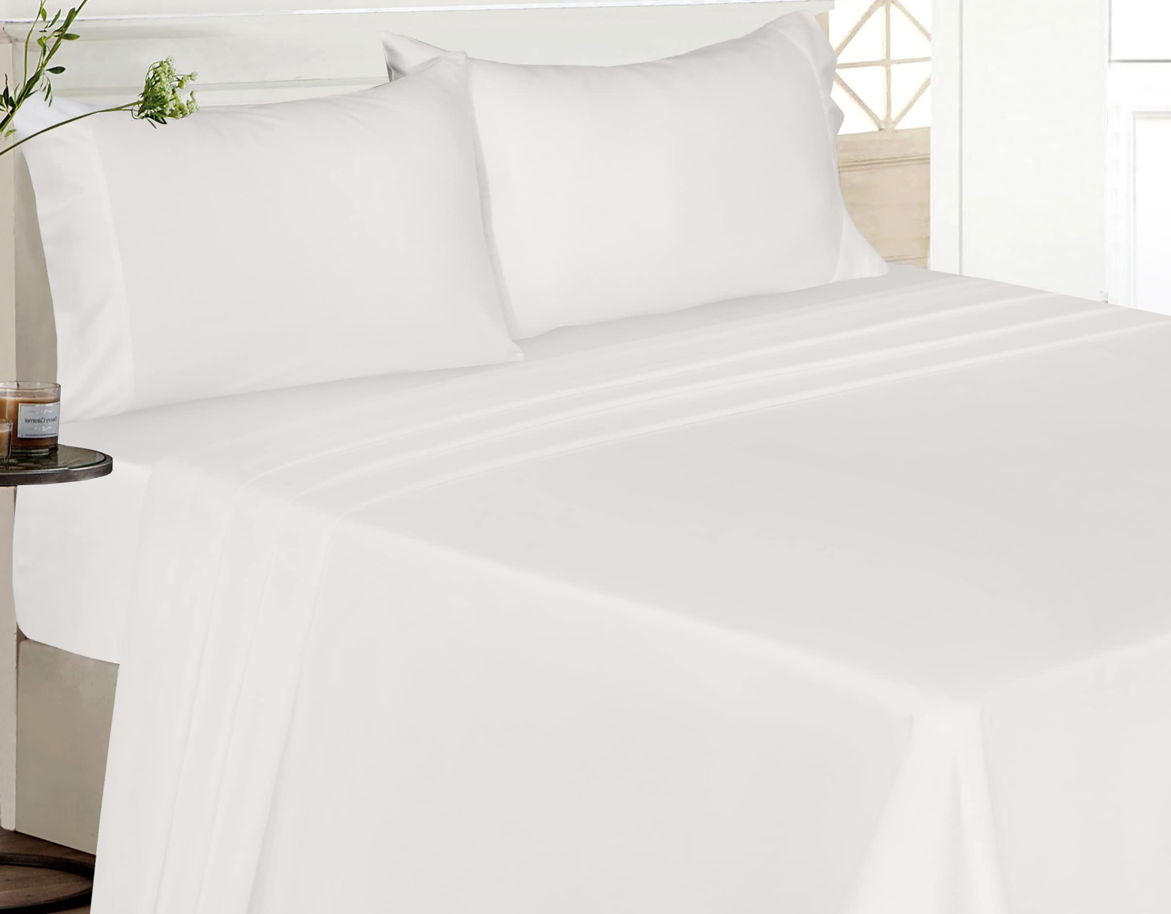 RUVANTI 100% Cotton Sheets for Full Size Bed - Crispy Cooling Percale Sheets - Breathable & Durable Full Sheet Set - Deep Pocket 16 Inches (Fits up to 18") - Off White - 4 Pieces