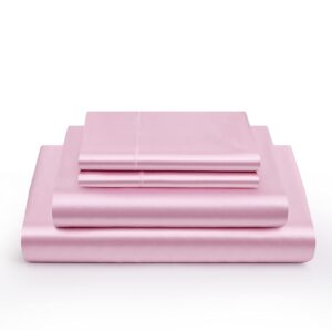 Vonty Satin Sheets Full Size Silky Soft Satin Bed Sheets Pink Satin Sheet Set, 1 Deep Pocket Fitted Sheet + 1 Flat Sheet + 2 Pillowcases