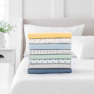 MARTHA STEWART 100% Cotton Full Size Sheet Set - 4 Piece, Soft, Smooth, Durable, Easy Care, 16" Deep Pocket Sheets, Sateen Sheets, 1 Flat, 1 Fitted, 2 Pillowcases, Light Grey