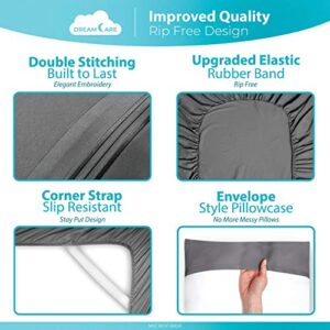 DREAMCARE Full Size Sheets – 4 pcs Cooling Sheets – up to 21” Deep Full Sheet Set – Hotel Luxury Sheets & Pillowcases – Superior Softness 100% Fine Microfiber with Side Pocket – Gray