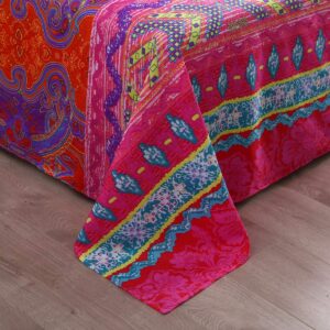 Pangzi Bohemian Retro Bedding Sheet Set,1 Fitted Sheet, 1 Flat, 2 Pillow Cases - 4 Piece (Full, Red)