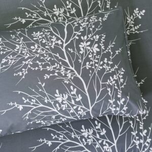 Vaulia Soft Microfiber Blossom Branches and Leaves Print Pattern Sheet Sets,White/Grey Color Full Size 4 Piece Set (1 Flat Sheet 1 Fitted Sheet 2 Pillowcases)