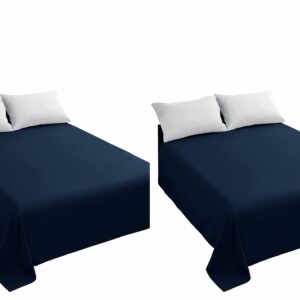 Sfoothome Bed Flat Sheets - Ultra Soft and Wrinkle, Fade, Stain Resistant Top Sheet 2 Pieces, Twin Size, Navy Blue