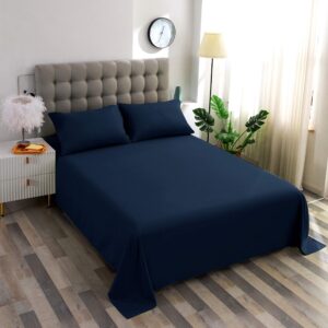 Sfoothome Bed Flat Sheets - Ultra Soft and Wrinkle, Fade, Stain Resistant Top Sheet 2 Pieces, Twin Size, Navy Blue