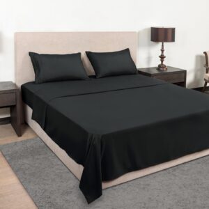 Mejoroom Full Size Sheets - 1800TC Luxury Full Sheets with 16 Inch Deep Pocket - Premium Bedding Collection - Extra Soft, Breathable, Wrinkle, Fade & Stain Resistant - 4 Piece (Full,Black)