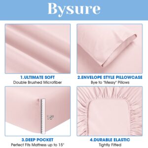 BYSURE 6 Pieces Bed Sheets Set(Full, Light Pink) - Super Soft 1800 Thread Count 100% Microfiber Sheets with Deep Pockets, Wrinkle & Fade Resistant