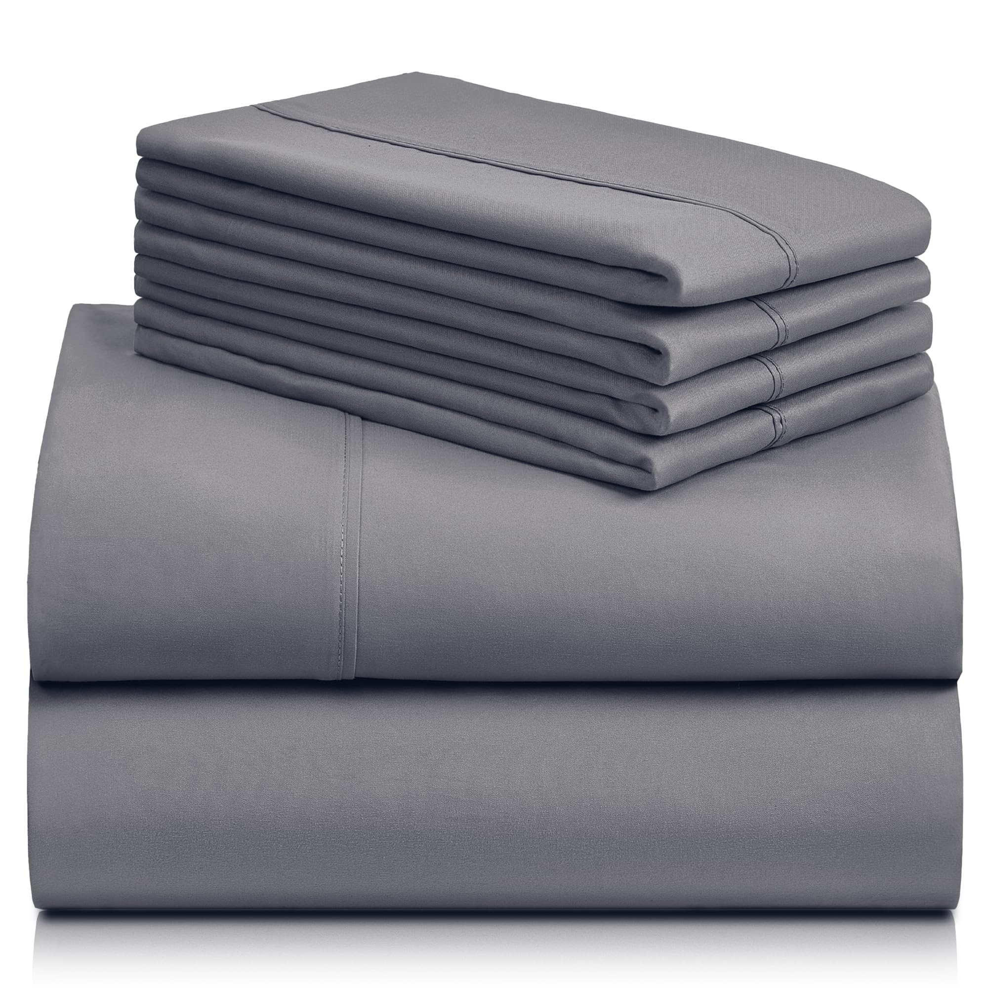 LuxClub 6 PC Full Sheet Set, Breathable Luxury Bed Sheets, Deep Pockets 18" Eco Friendly Wrinkle Free Cooling Bed Sheets Machine Washable Hotel Bedding Silky Soft - Light Grey Full