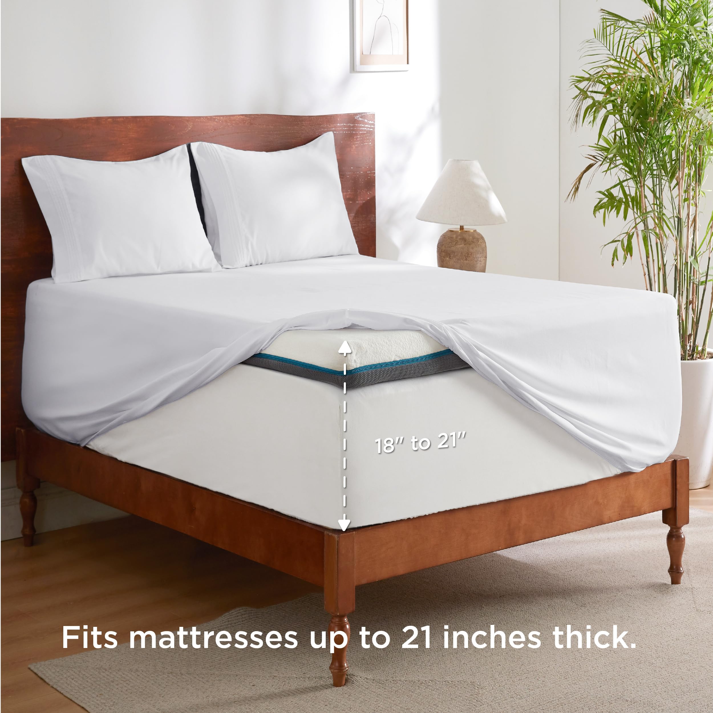 Bedsure Deep Pocket Full Size Sheets Set - Fits Mattresses Up to 21" Thick, 4 Piece Air Mattress Sheets with Deep Pocket, Moisture Wicking Soft Cooling Bedding Sheets & Pillowcases, White