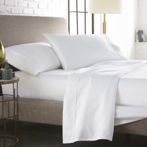 Westbrooke 100% Cotton Sheet Set - 400 Thread Count Full Size Sateen Sheets - 4 Piece Long Staple Cotton Bedding Set with 15" Elasticized Deep Pocket - Silky Soft, Breathable Luxury Sheets (White)