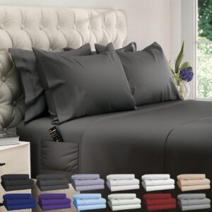 DREAMCARE Sheets Full Size Bed - Cooling Bed Sheets - 6pcs Set - Full Sheet Set - Full Size Sheets - Full Size Sheet Sets Soft & Long Lasting 100% Fine Brushed Polyester with Side Pocket - Gray