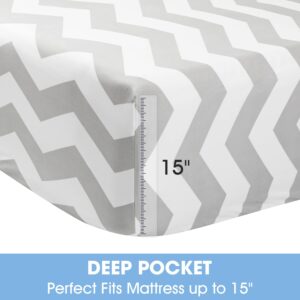 HOMEIDEAS 6 Piece Printed Full Size Bed Sheets, Extra Soft Brushed Microfiber 1800 Bedding Pattern Sheets, Deep Pocket, Wrinkle & Fade Free, Grey Chevron