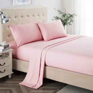 Lanest Housing Full Size Sheets,2400 Thread Count Soft Deep Pocket Microfiber Sheets, 4 Pieces Pink Bedding Sheets & Pillowcases