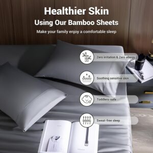 Shilucheng 4-Piece Full Size Sheets Set，Rayon Derived from Bamboo_，Cooling & Breathable Bed Sheets, Silky Bedding Sheets & Pillowcases, 16 Inch Deep Pockets (Full,Dark Grey)