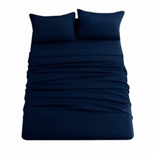 Ghooss Bed Sheets Full Size Hotel Luxury-Extra Soft 1800 Microfiber Bedding-Wrinkle & Fade Resistant,Machine Washable-4 Piece(Full,Navy Blue)