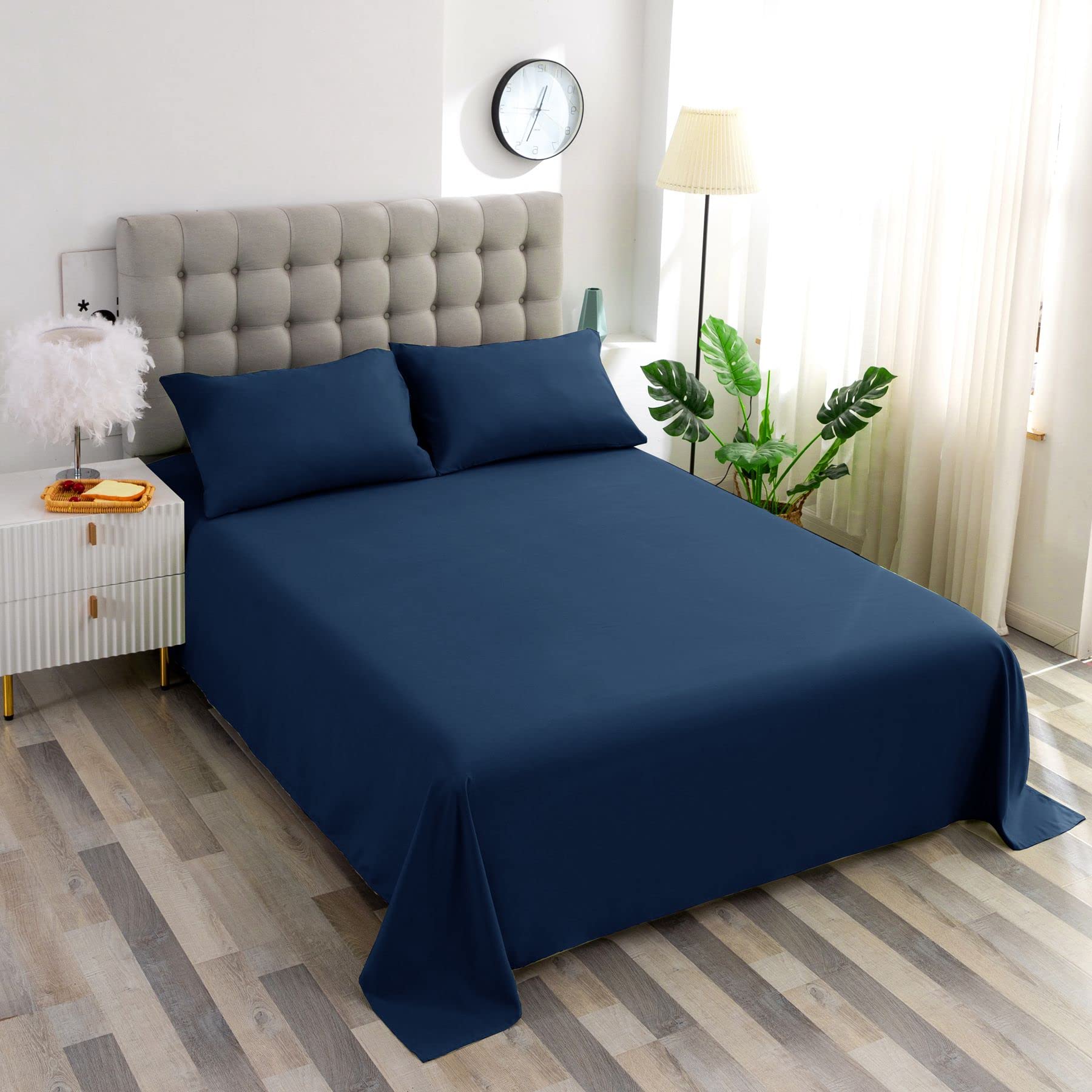 Ghooss Bed Sheets Full Size Hotel Luxury-Extra Soft 1800 Microfiber Bedding-Wrinkle & Fade Resistant,Machine Washable-4 Piece(Full,Navy Blue)