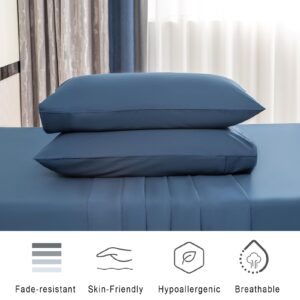 MEISHANG Cotton Sheets Full Size - 100% Cotton 600 Thread Count Sheets, Soft Breathable Cooling Sateen Egyptian Cotton Bed Sheets with Deep Pocket, 4 Pieces Set Navy