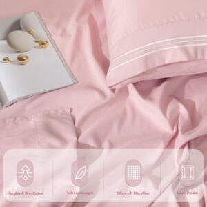 REDKEY Full Size Sheet Pillowcase Set - 4 Piece Soft Bedding Sheets & Pillowcases Sets Luxurious Deep Pocket Full Bed Sheets Pillowcase with Envelope Closure (Full,Baby Pink)