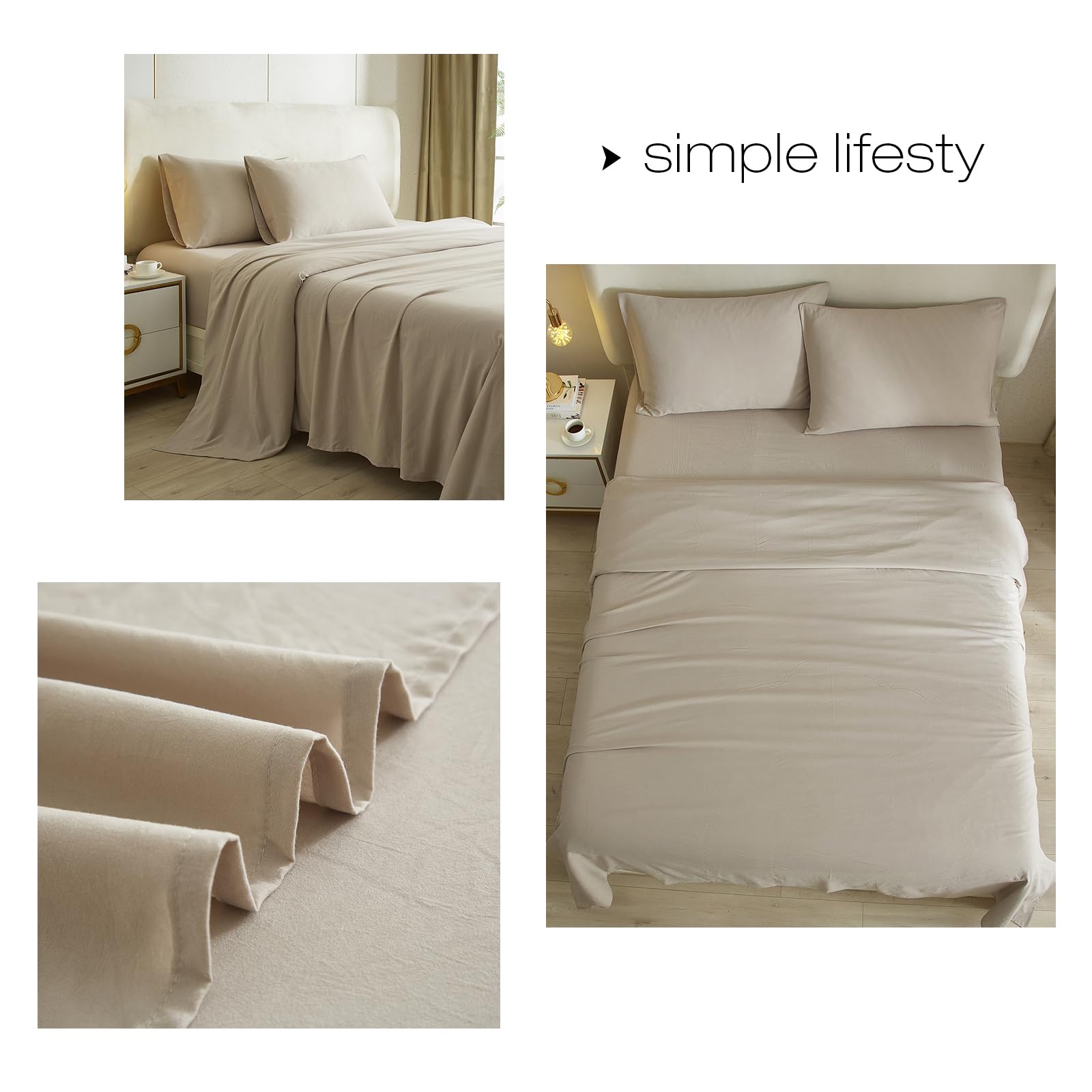 HighBuy Beige Full Size Sheet Set Extra Soft Deep Pocket Sheets Set,4 Piece Bed Fitted Sheets Fit 16 Mattress,Wrinkle,Fade,Stain Resistant Cooling Bed Sheets,Fitted Sheets,Pillowcases Set (Full,Beige)