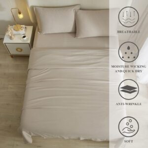 HighBuy Beige Full Size Sheet Set Extra Soft Deep Pocket Sheets Set,4 Piece Bed Fitted Sheets Fit 16 Mattress,Wrinkle,Fade,Stain Resistant Cooling Bed Sheets,Fitted Sheets,Pillowcases Set (Full,Beige)