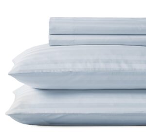 california design den - finest luxe full size sheet set soft 100% cotton cooling sheets deep pockets snug fit elastic, 500 thread count, 4-pc set, damask stripe bed sheets (stripe - sky blue)