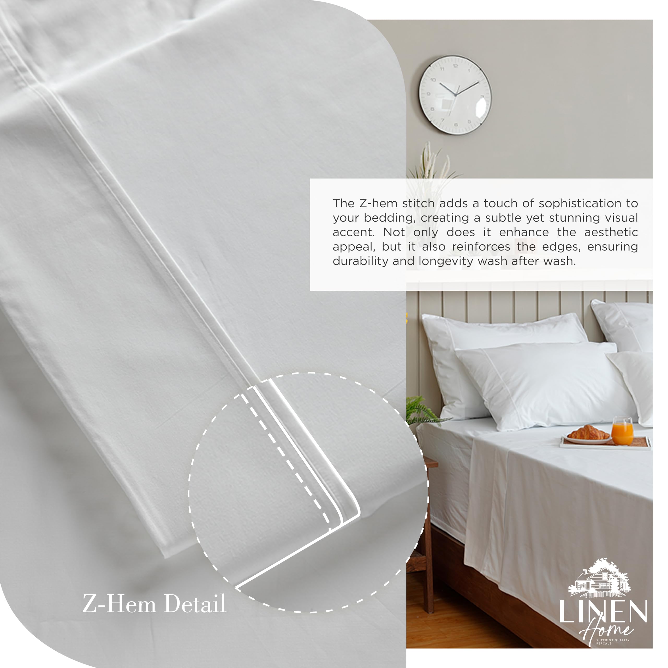 100% Cotton Percale Sheets Full Size, White, Deep Pocket, 4 Pieces Sheet Set - 1 Flat, 1 Deep Pocket Fitted Sheet and 2 Pillowcases, Crisp Cool and Strong Bed Linen