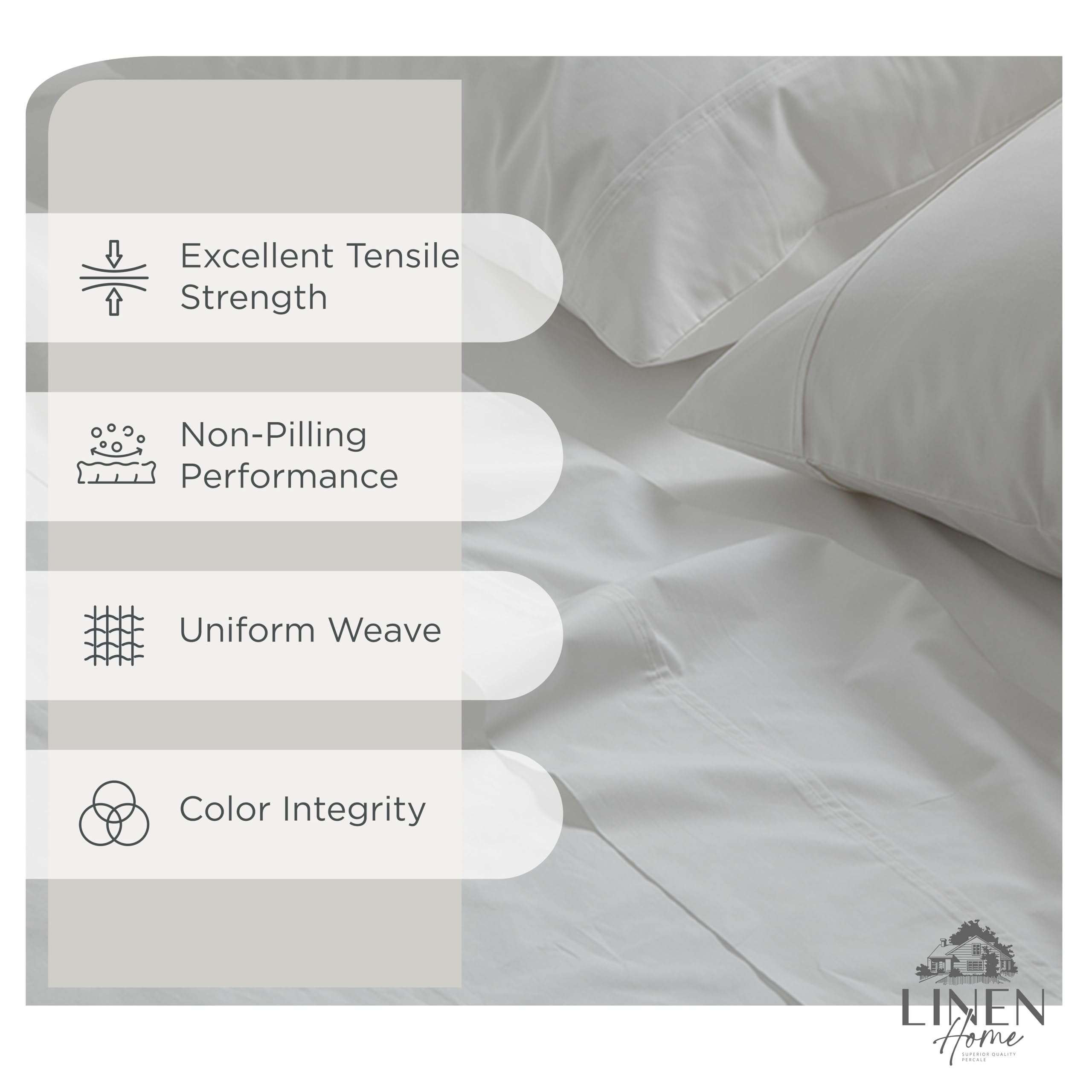 100% Cotton Percale Sheets Full Size, White, Deep Pocket, 4 Pieces Sheet Set - 1 Flat, 1 Deep Pocket Fitted Sheet and 2 Pillowcases, Crisp Cool and Strong Bed Linen