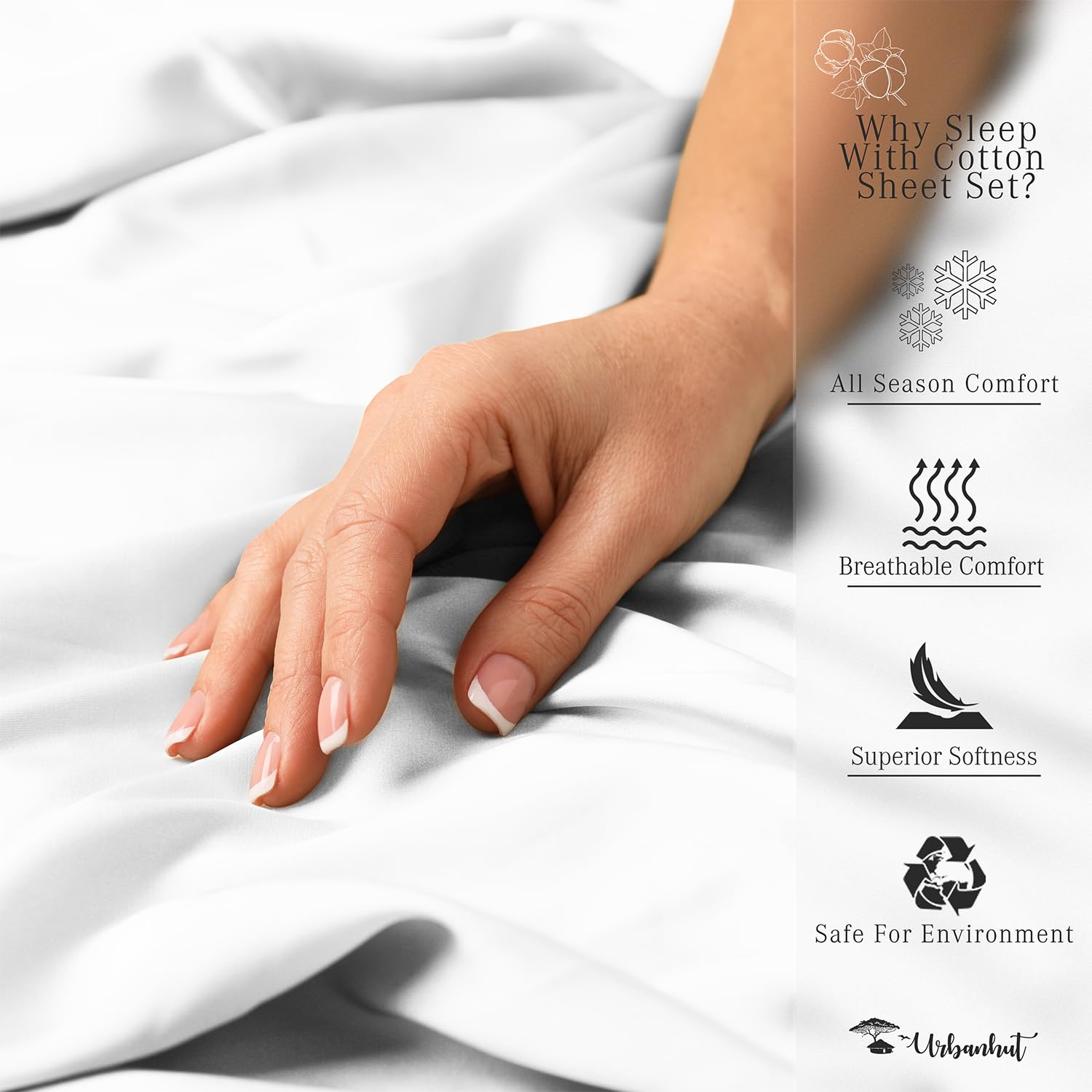 URBANHUT 700 Thread Count Egyptian Cotton Sheets Full Size, 4Pc Sheet Set Soft Luxury Bed Sheets for Full Size Bed, Sateen Weave Hotel Sheets, 16'' Elasticized Deep Pocket - White