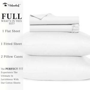 URBANHUT 700 Thread Count Egyptian Cotton Sheets Full Size, 4Pc Sheet Set Soft Luxury Bed Sheets for Full Size Bed, Sateen Weave Hotel Sheets, 16'' Elasticized Deep Pocket - White