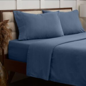 mellanni flannel cotton full size bed set - double brushed for extra softness & comfort - luxury lightweight blue sheets set - deep pocket fitted sheet up to 16 inch - 4 pc set (full, blue)