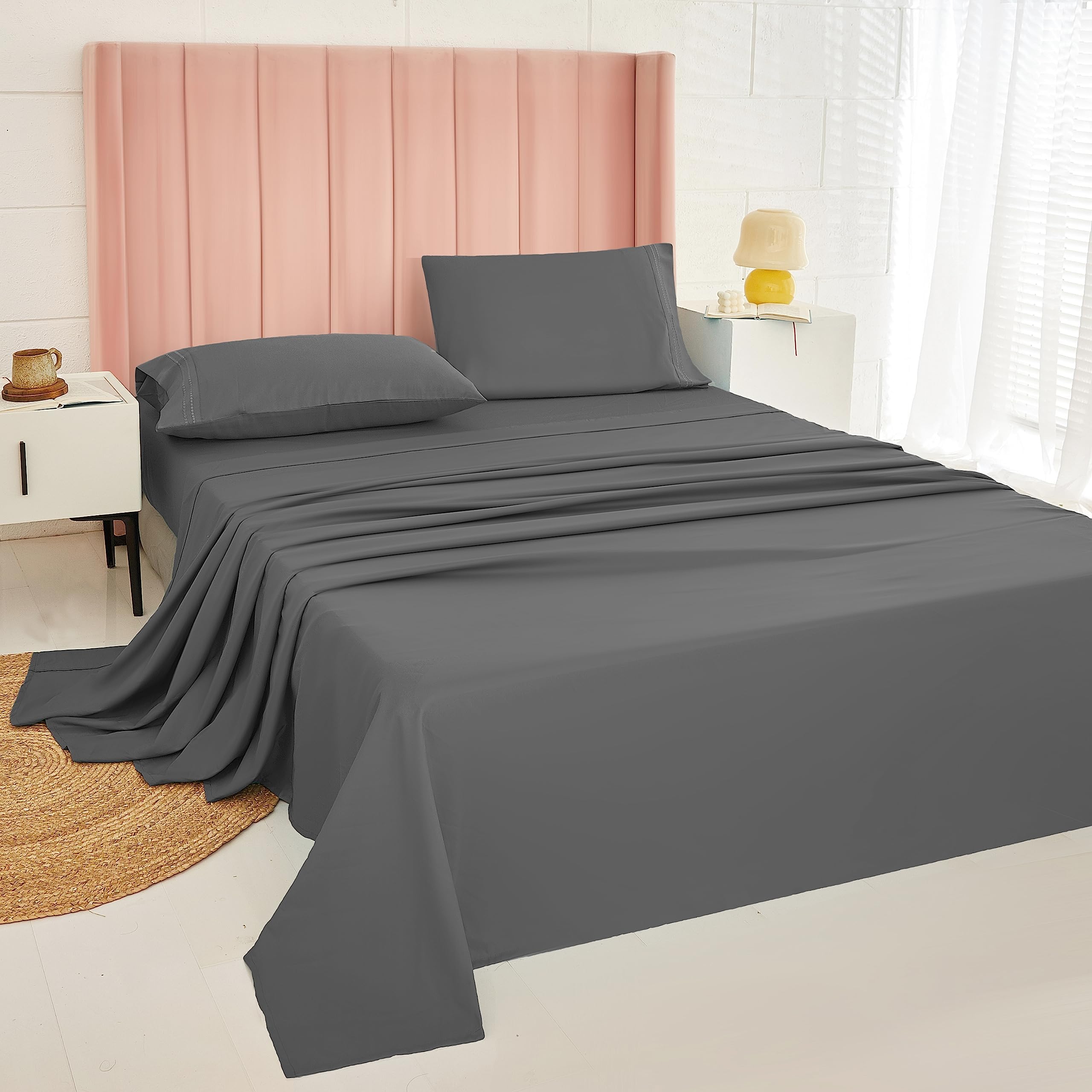 MICORAL ProBreathing Full Sheet Set 4pcs | 60% Microfiber 40% | 16" Deep Pocket | Cool and Ultra Soft Bedding Sheets | Hotel Luxury Bed Sheet | Dark Grey