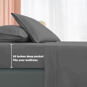 MICORAL ProBreathing Full Sheet Set 4pcs | 60% Microfiber 40% | 16" Deep Pocket | Cool and Ultra Soft Bedding Sheets | Hotel Luxury Bed Sheet | Dark Grey