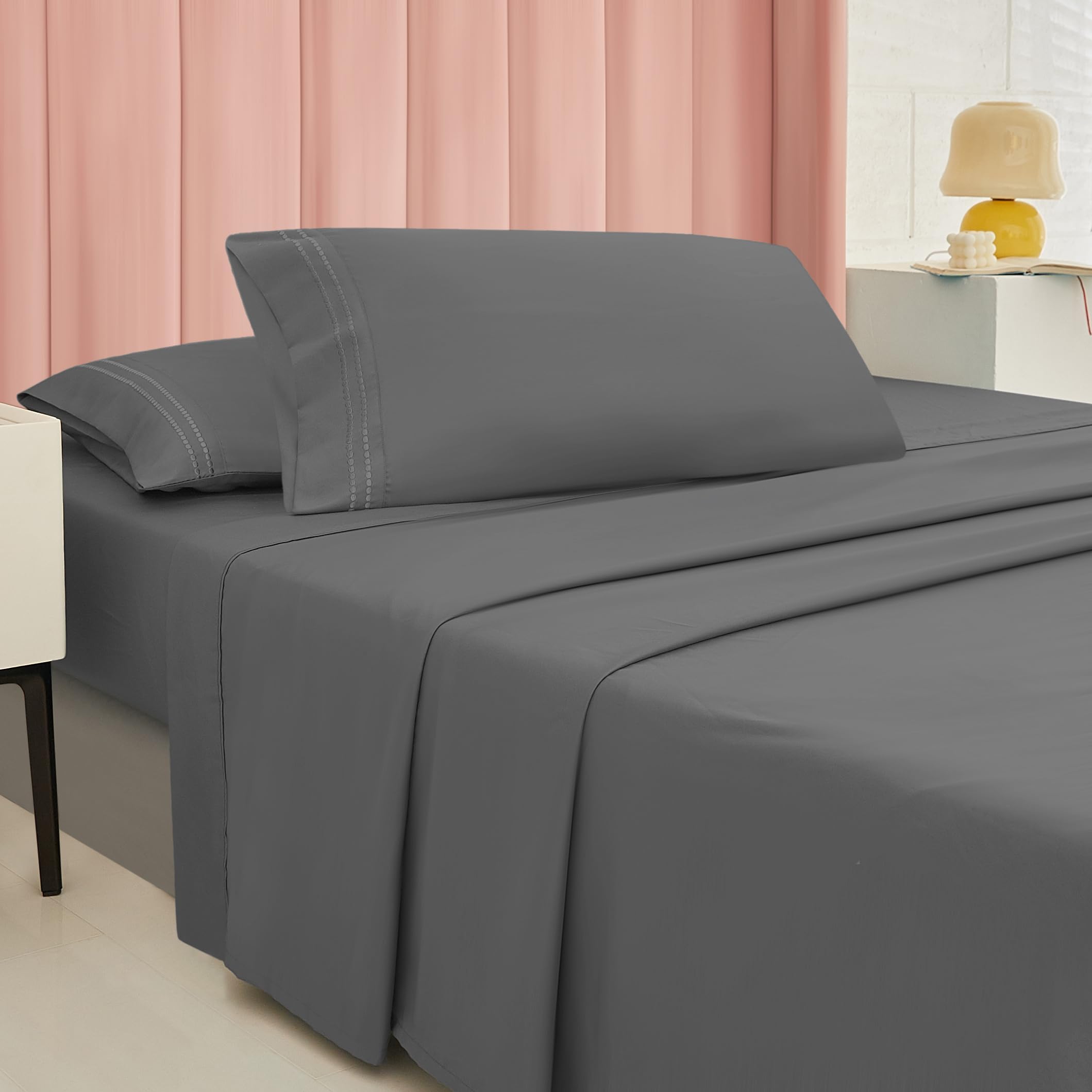 MICORAL ProBreathing Full Sheet Set 4pcs | 60% Microfiber 40% | 16" Deep Pocket | Cool and Ultra Soft Bedding Sheets | Hotel Luxury Bed Sheet | Dark Grey