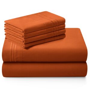 Horbaunal Extra Deep Pocket Full Sheets - Fits Mattress 18-24 Inches Deep - 6 Pieces Hotel Luxury 1800 Thread Count Microfiber Sheet Set - Ultra Soft Burnt Orange Full Size Bed Sheets