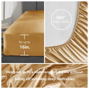 CozyLux Satin Sheets Full Size - 4 Piece Gold Bed Sheet Set with Silky Microfiber, 1 Deep Pocket Fitted Sheet, 1 Flat Sheet, and 2 Pillowcases - Smooth and Soft