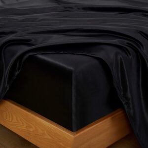 Entisn 5Pcs Black Full Size Sheet Set with Body Pillow Cover, Silky Satin Sheet Set, Luxury Bedding Sets, Breathable & Ultra Soft Bed Sheet Set Includes 1 Fitted Sheet, 1 Flat Sheet, 2 Pillowcases