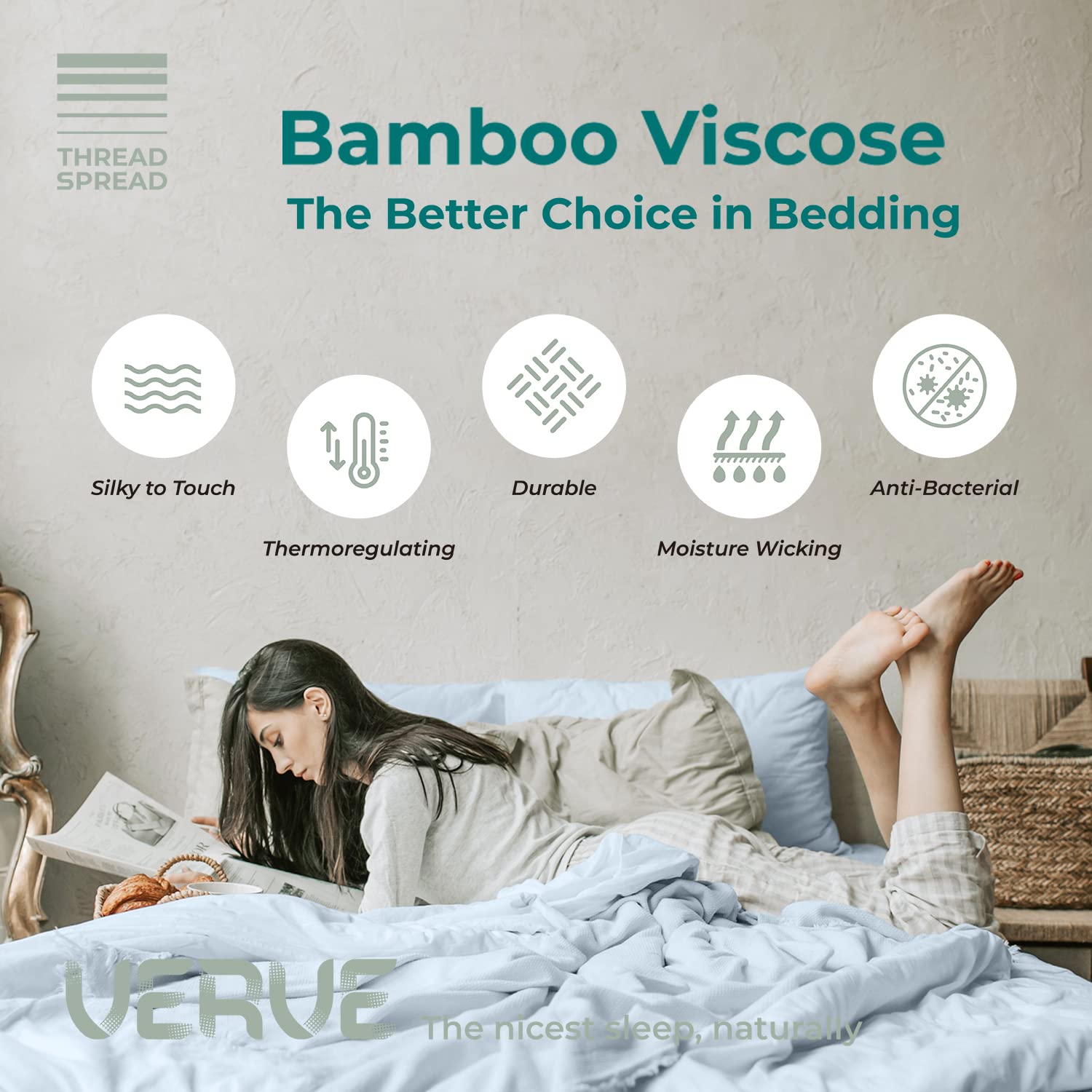 THREAD SPREAD 100% Viscose Derived from Bamboo Sheets Full - 4 Piece Bamboo Viscose Sheets for Full Size Bed, Silky Soft, Organic Cooling Sheet Set, Fits Upto 18" Mattress - Aqua Blue Luxury Sheet