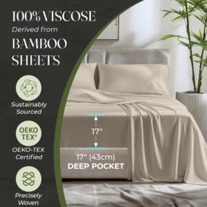 DECOLURE 100% Organic Viscose Derived from Bamboo Sheets Full Size 4pcs - Ultra Soft & Luxuriously Cooling, 17" Deep Pocket, Double Stitching, Perfect for Hot Sleepers - Full Bed Sheets (Taupe)