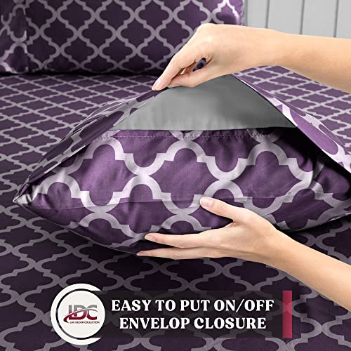 Lux Decor Full Size Bed Sheets Set, 4-Pc, Breathable Hotel Style Sheets, Microfiber Sheets Deep Pockets, Easy-Fit, Soft & Wrinkle Free Oeko-Tex Quatrefoil Bed Sheets (Full, Purple)