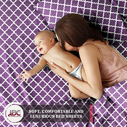 Lux Decor Full Size Bed Sheets Set, 4-Pc, Breathable Hotel Style Sheets, Microfiber Sheets Deep Pockets, Easy-Fit, Soft & Wrinkle Free Oeko-Tex Quatrefoil Bed Sheets (Full, Purple)