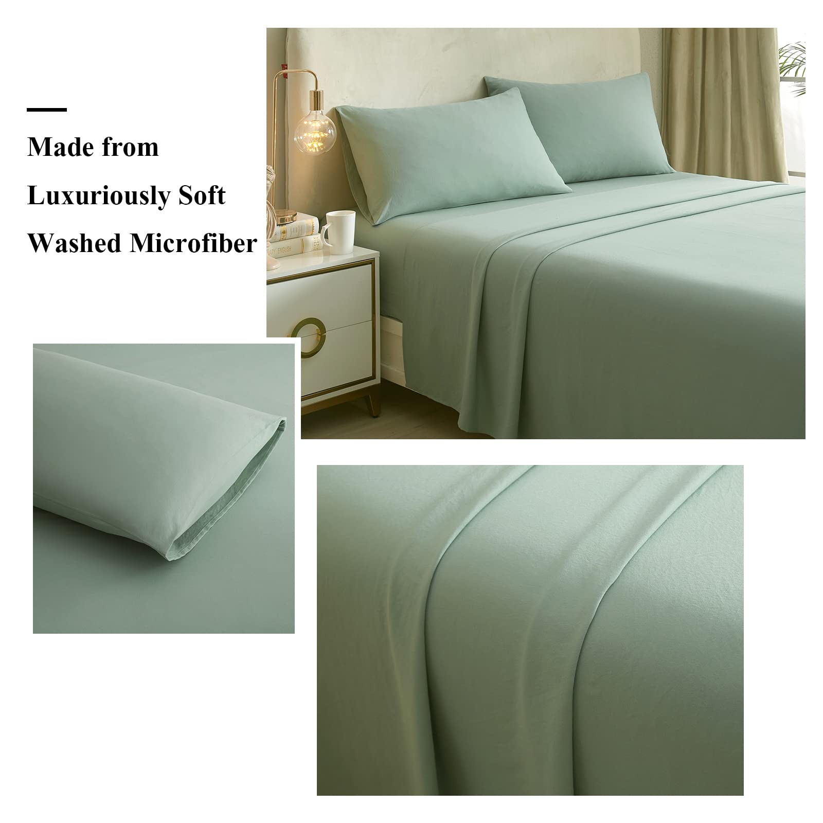 HighBuy Full Size Sheet Sets Sage Green - 4 Piece Bed Sheets and Pillowcase Set for Full Bed Mattress - Cooling Sheets Soft Deep Pocket Sheets,Fitted Sheets,Full Bed Sheets,Sage Green