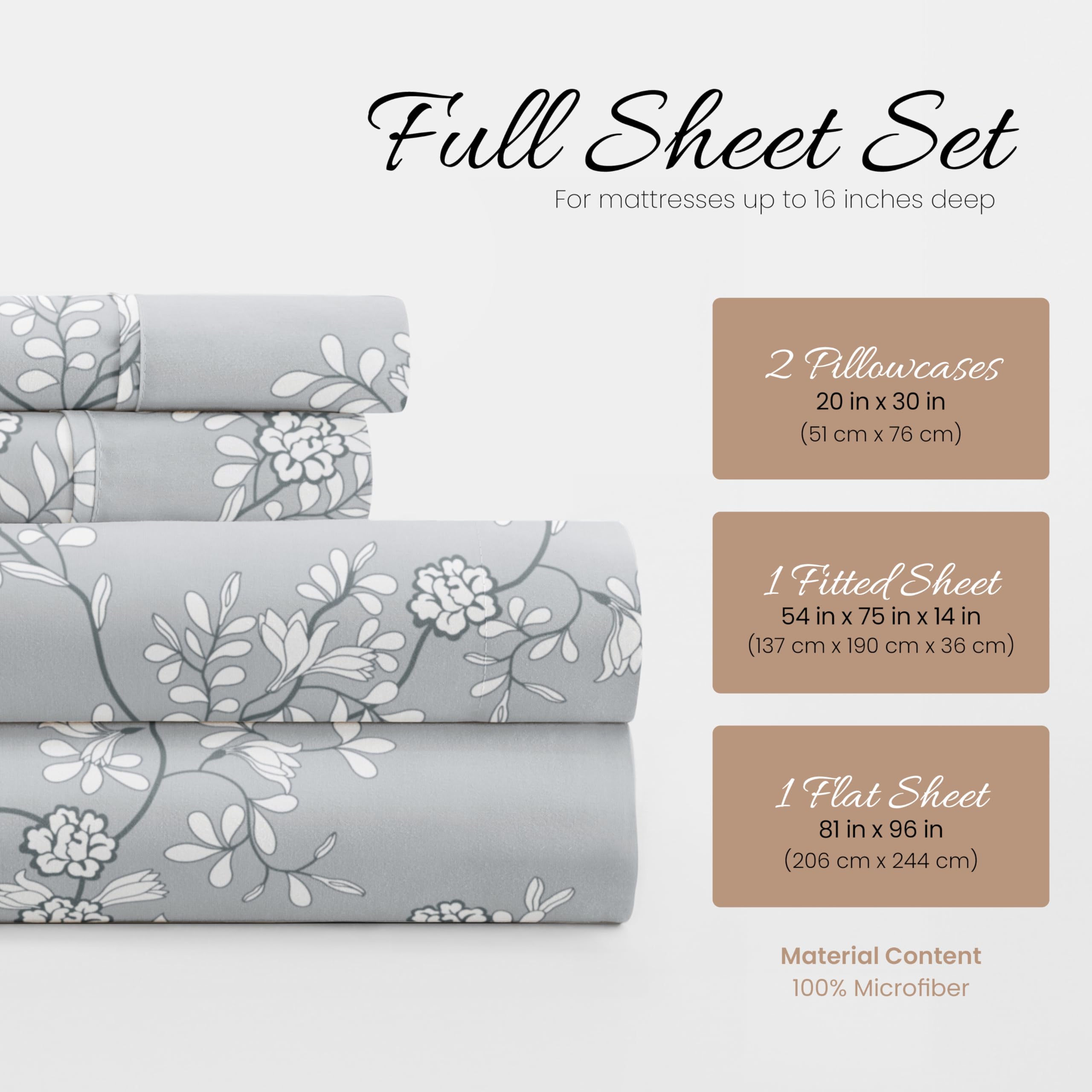 Linen Market 4 Piece Full Bedding Sheet Set (Light Gray Vine) - Sleep Better Than Ever with These Ultra-Soft & Cooling Bed Sheets for Your Full Size Bed - Deep Pocket Fits 16" Mattress