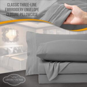 Abeero Home Full Size Bed Sheets Cooling - Luxury Hotel Sheet Set - Soft Sheet with Elastic Corner Strap - Deep Pocket Microfiber Bedsheet - Bedding Sheet & Pillowcases -4 PC (Full Size, Light Gray)