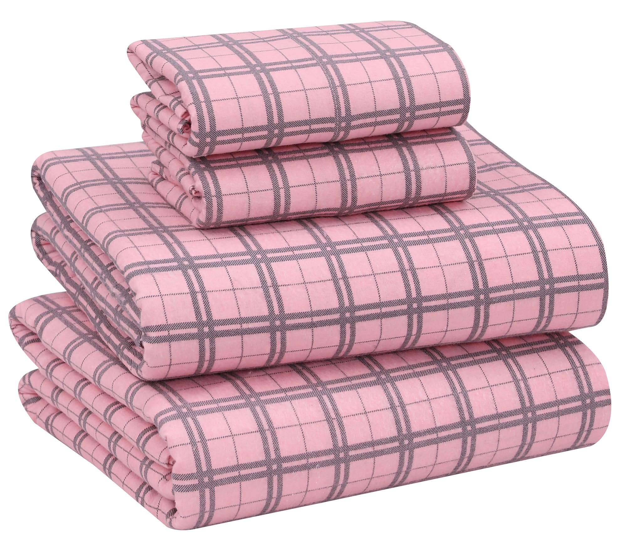 RUVANTI Flannel Sheets Full Size - 100% Cotton Brushed Flannel Bed Sheet Sets - Deep Pockets 16 Inches - All Seasons Breathable & Super Soft - Warm & Cozy - 4 Pcs - Check & Bolt Pink