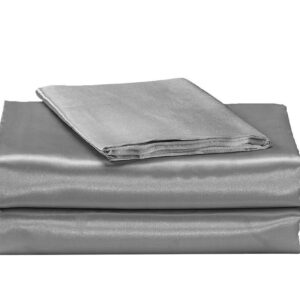 Mk Collection 4pc Full Size Soft Silky Satin Solid Silver/Gray Deep Pocket Sheet Set New